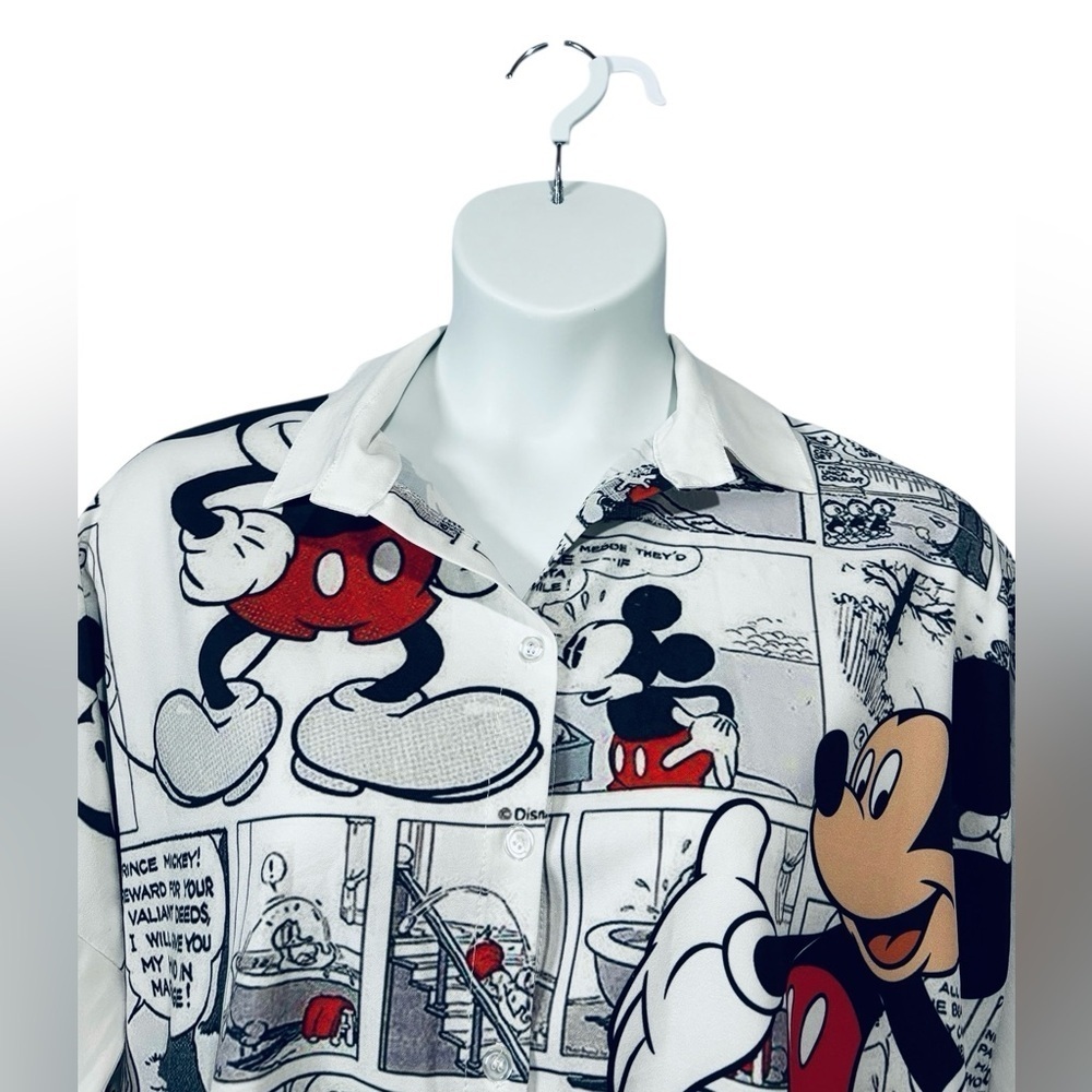 New Collection Made in Italy, Mickey Mouse Comic Print Shirt, Size XL, White - Picture 5 of 11